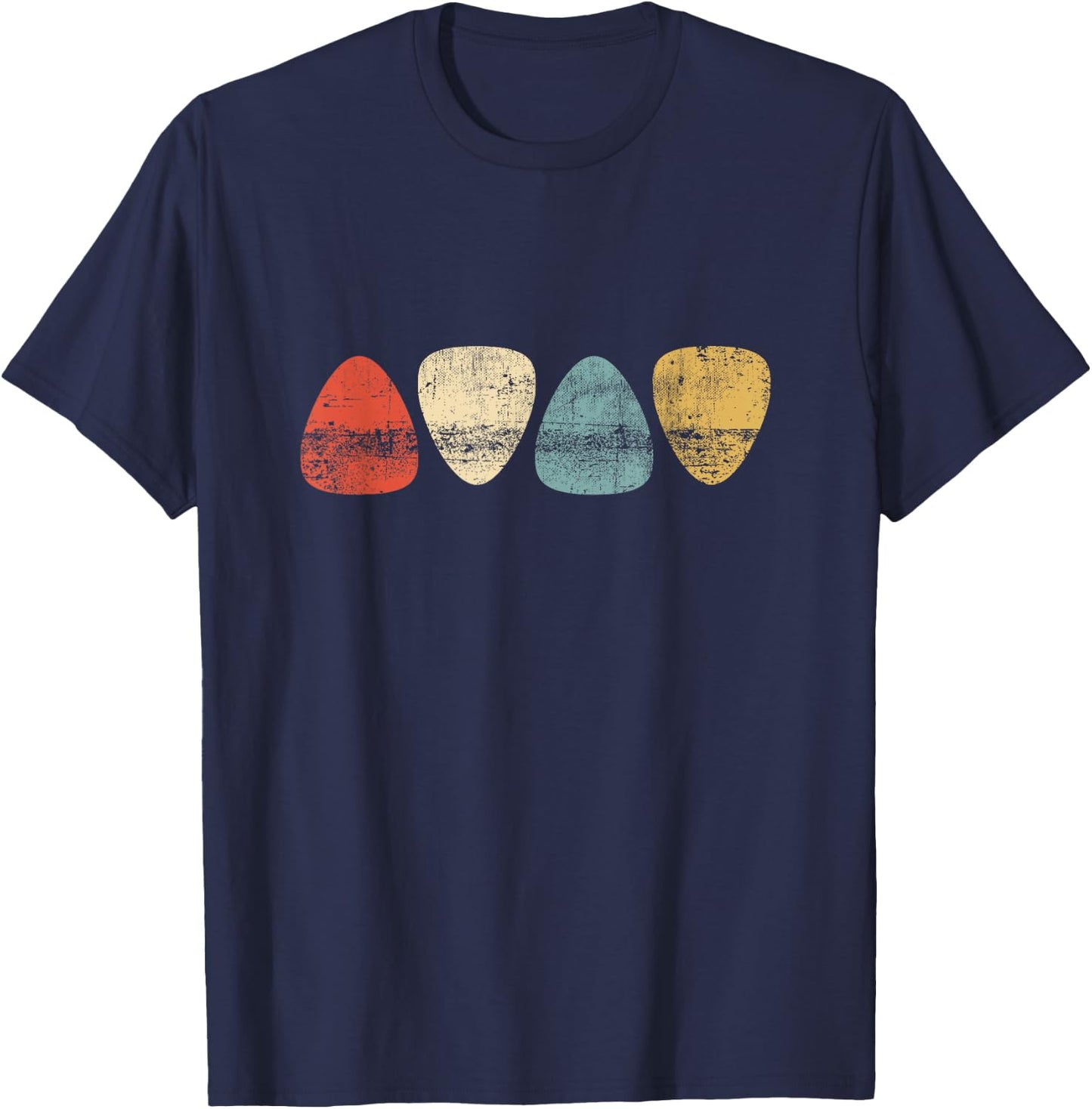 Vintage Guitar Pick Retro Guitarists + Bassist T-Shirt - T-Shirt | Navy