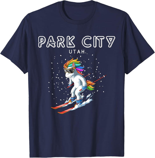 Park City Utah - Unicorn USA Ski Resort 80s Retro Gift T-Shirt - T-Shirt | Navy
