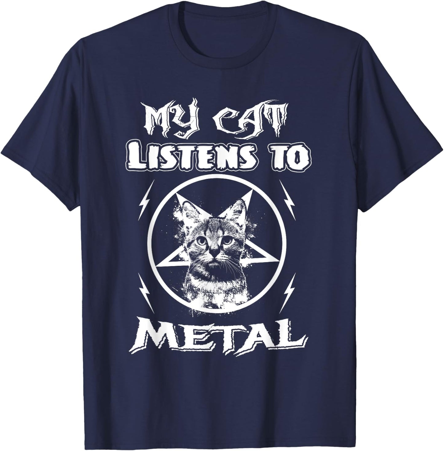My Cat Listens To Metal Funny Cats Music Gifts Men Women T-Shirt - T-Shirt | Navy