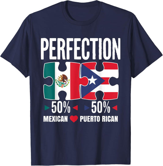 Half Mexican Half Puerto Rican Puerto Rico Flag Mexico T-Shirt - T-Shirt | Navy