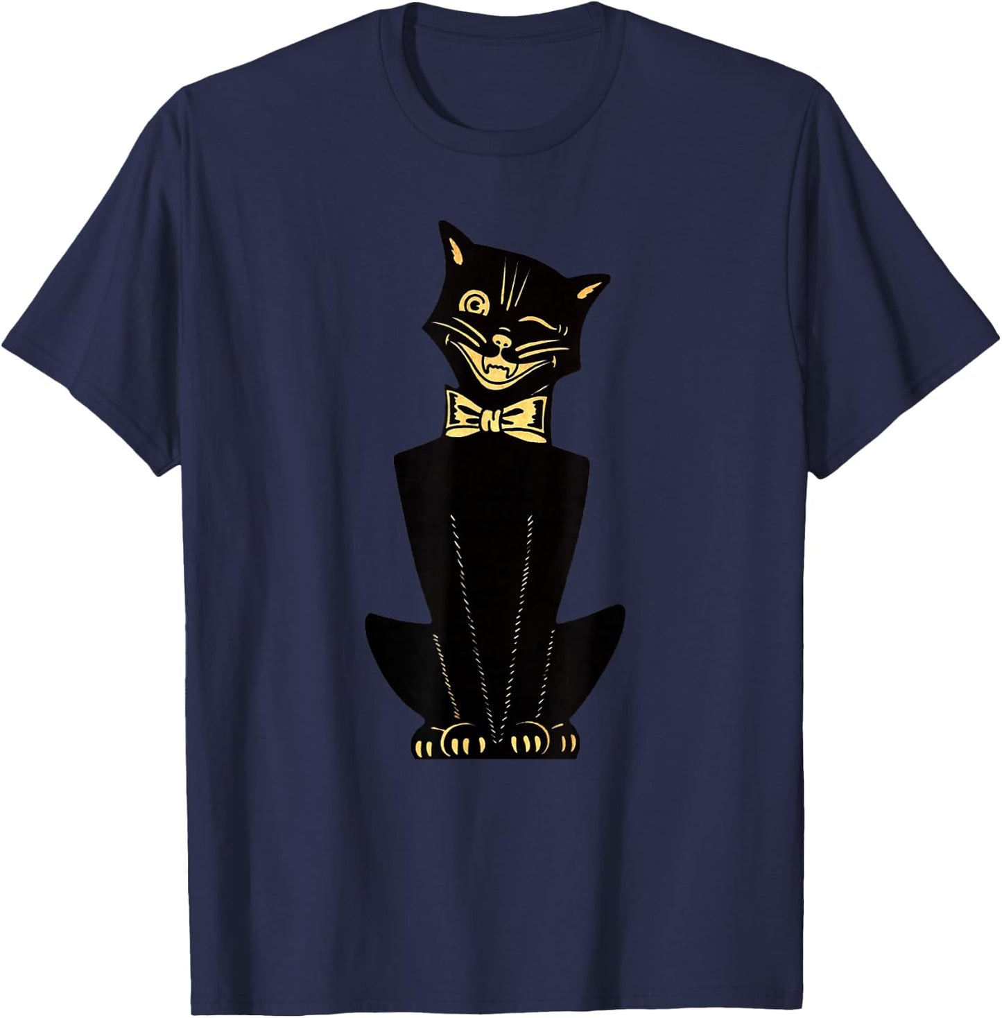 Men's Women's Vintage Halloween Cartoon Cat T-Shirt - T-Shirt | Navy