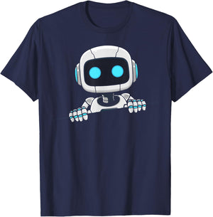 Cute robot face looks from torn fabric AI robot kids T-Shirt - T-Shirt | Navy