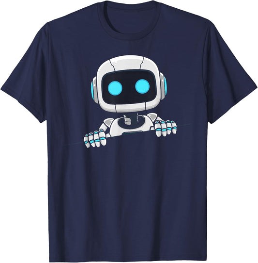 Cute robot face looks from torn fabric AI robot kids T-Shirt - T-Shirt | Navy