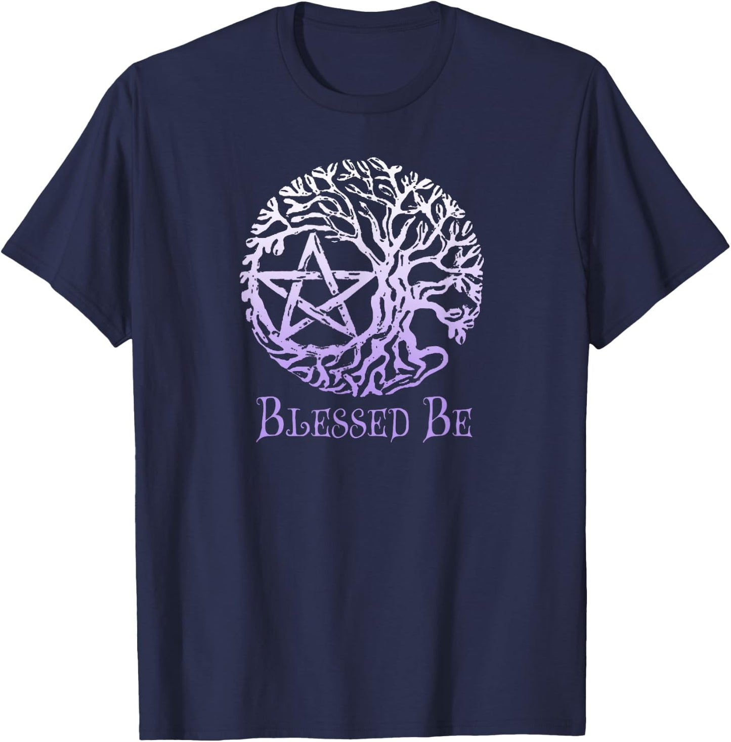 Wiccan and Pagan , Tree of Life Pentacle, Blessed Be T-Shirt - T-Shirt | Navy