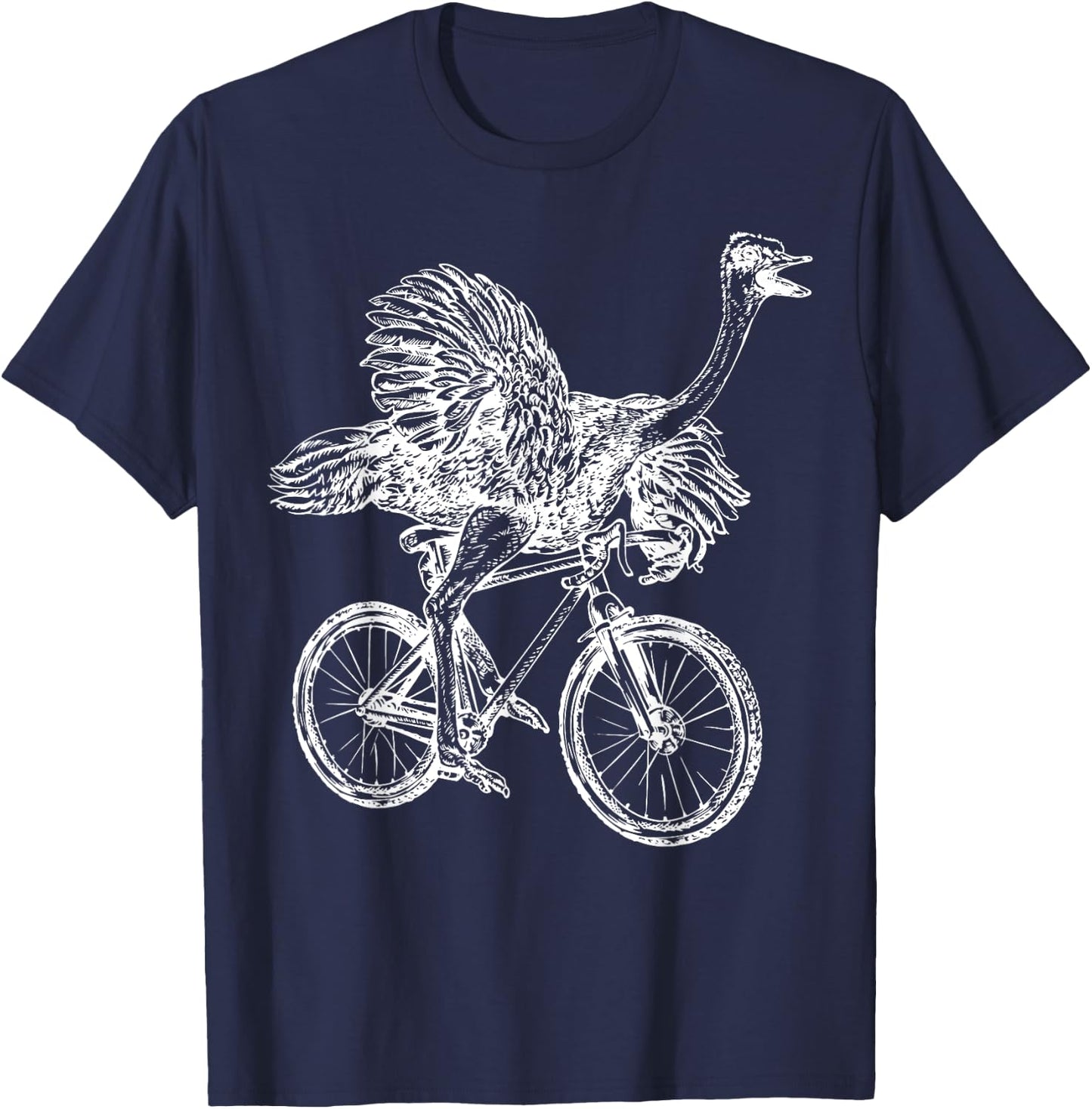 Funny Vintage Ostrich Riding Bicycle Cycling Animal Lover T-Shirt - T-Shirt | Navy
