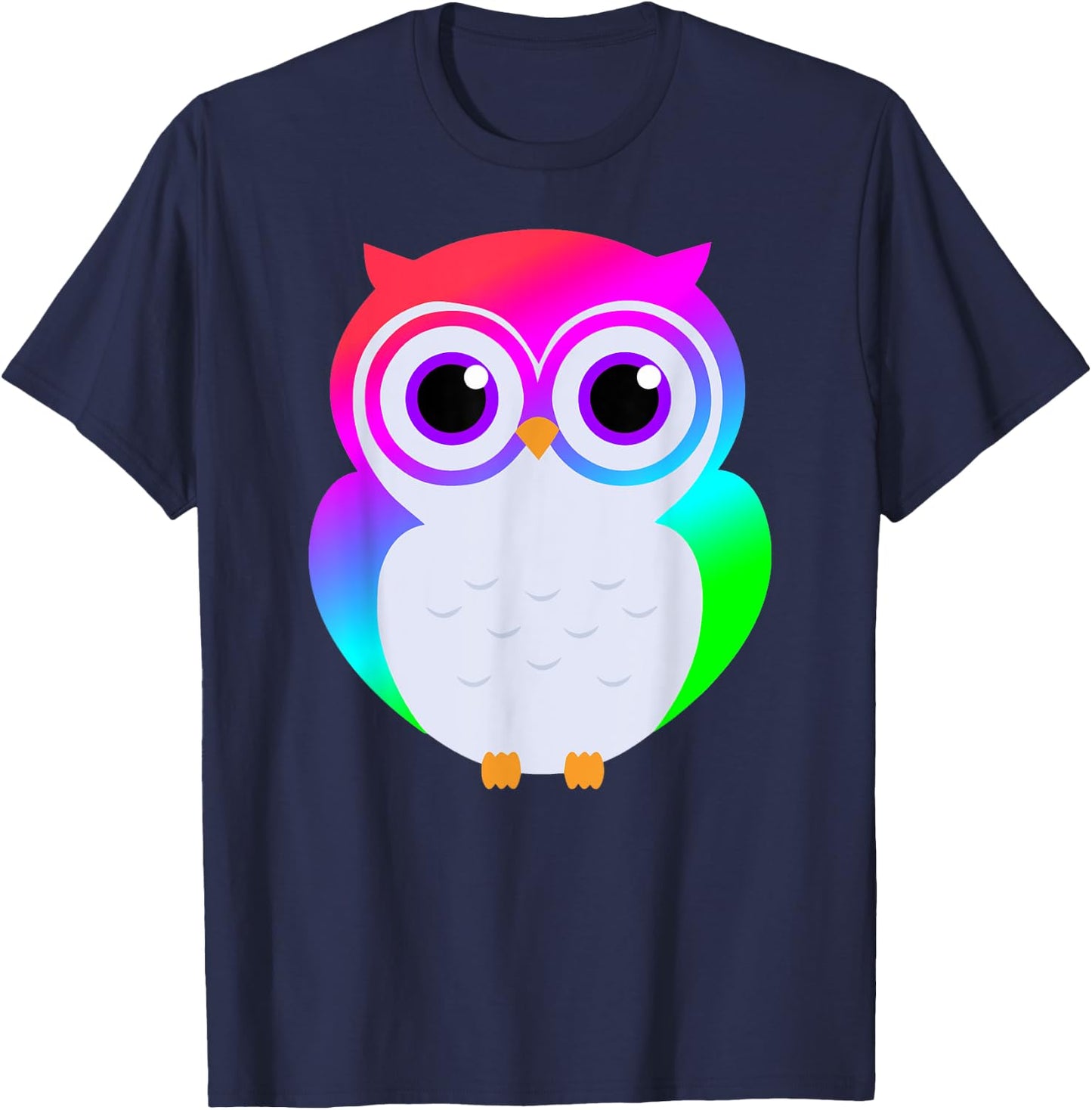 Electric Neon Rainbow Owl Rave Fashion T-Shirt - T-Shirt | Navy