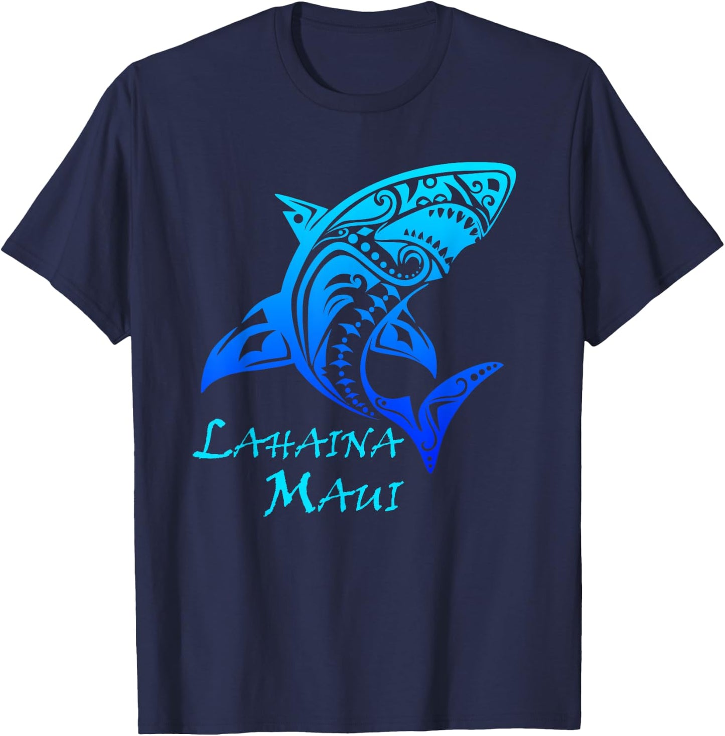Lahaina, Maui Tribal Shark Polynesian Tattoo Style Vacation T-Shirt - T-Shirt | Navy