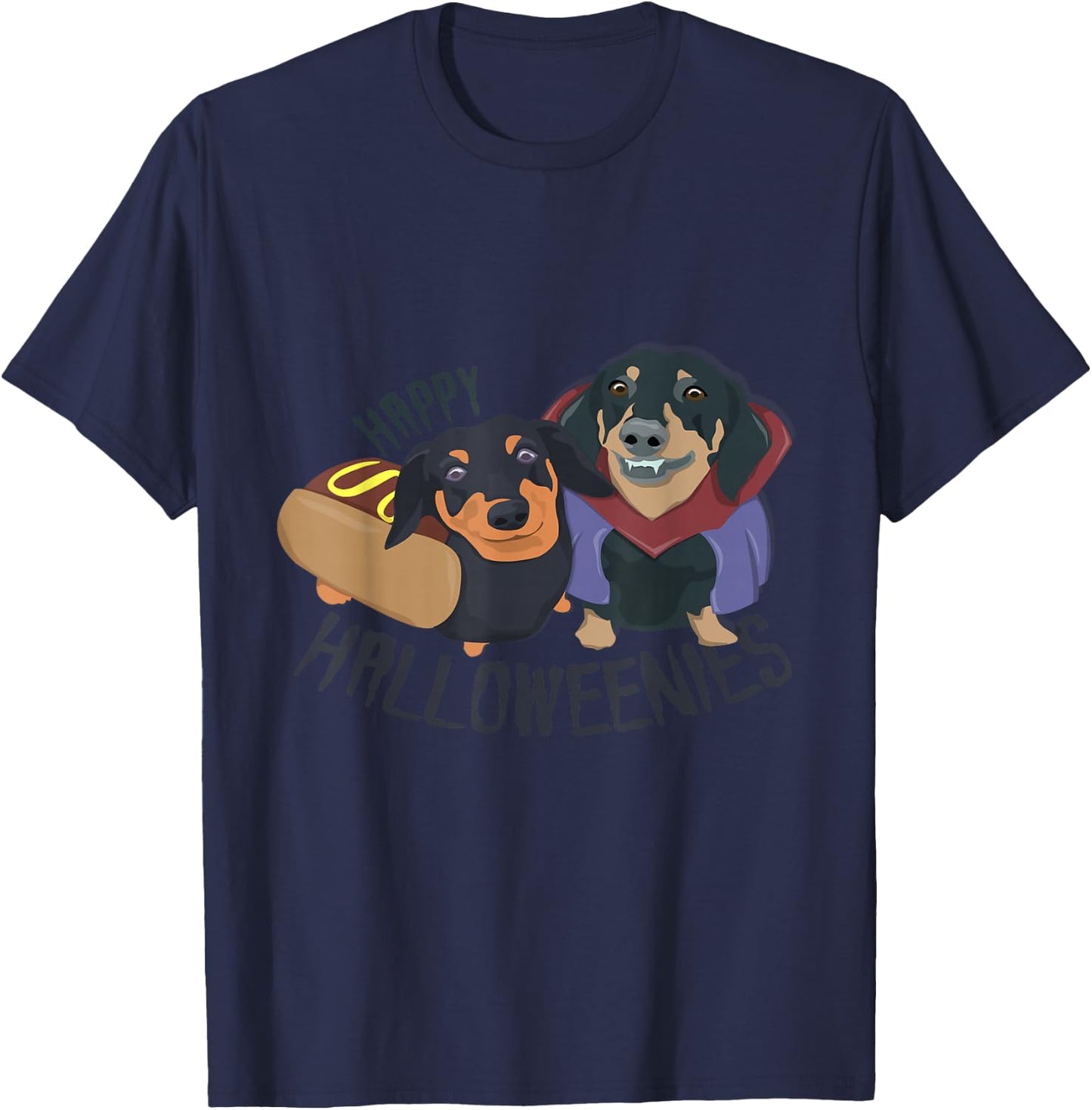 Happy Halloweenies Halloween Dachshund Weiner Dogs T-Shirt - T-Shirt | Navy