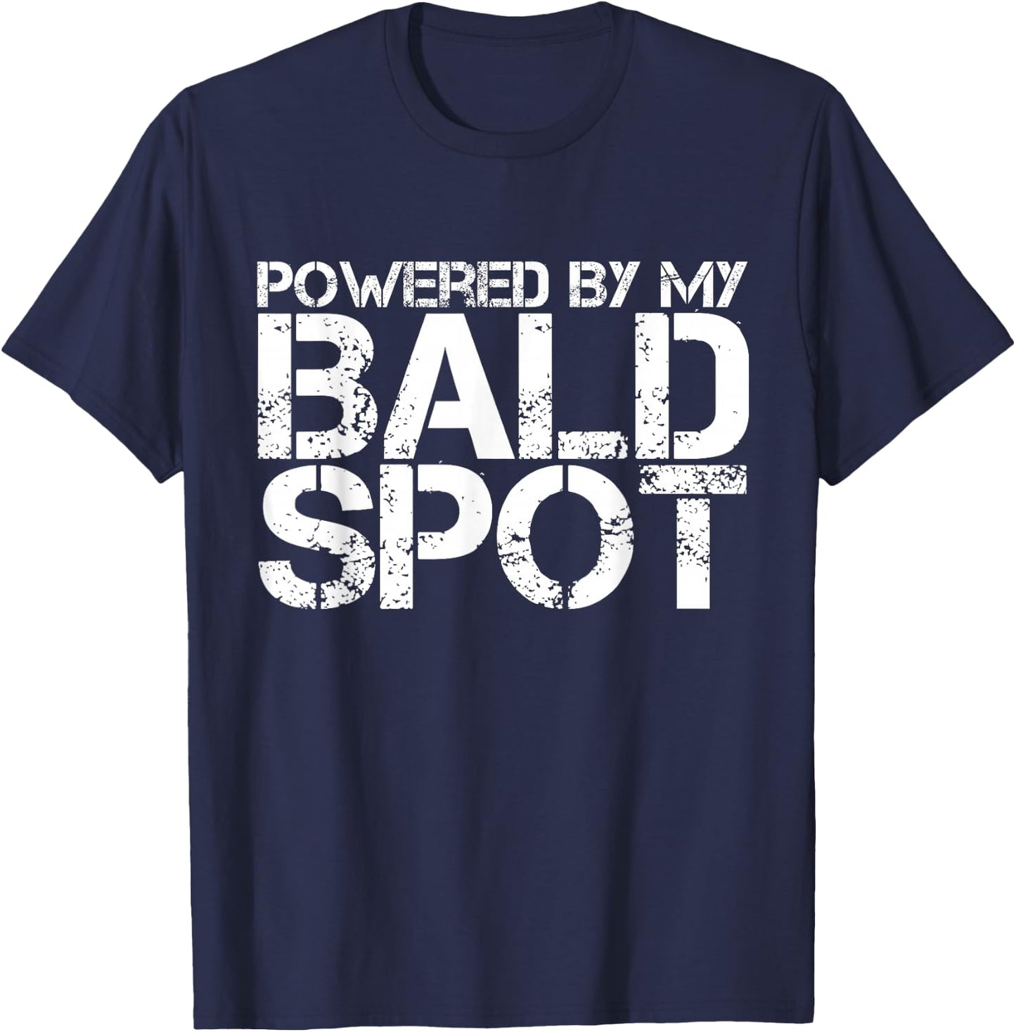 Gag Gift Bald Man Funny Hair Loss Shirt Powered T-Shirt - T-Shirt | Navy