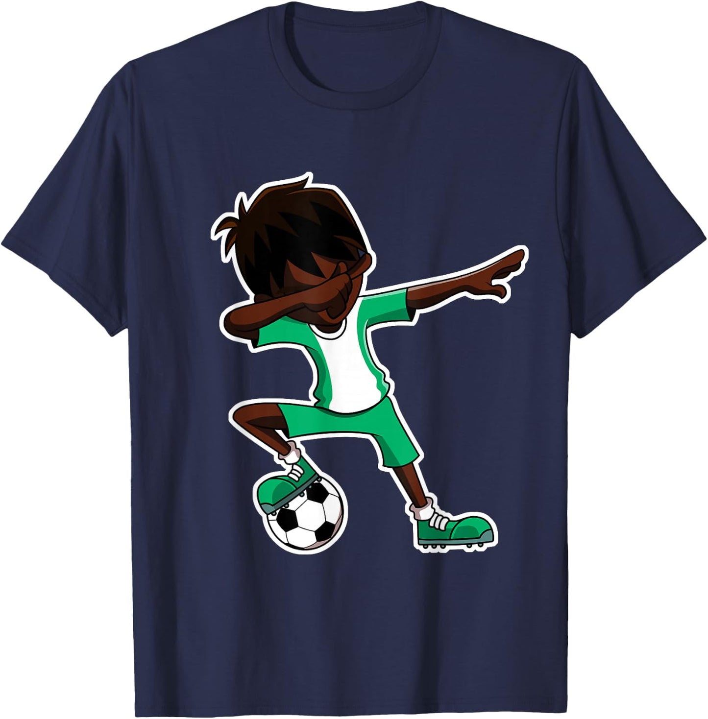Dabbing Soccer Boy Nigeria Shirt, Nigerian Flag Jersey, Dab T-Shirt - T-Shirt | Navy
