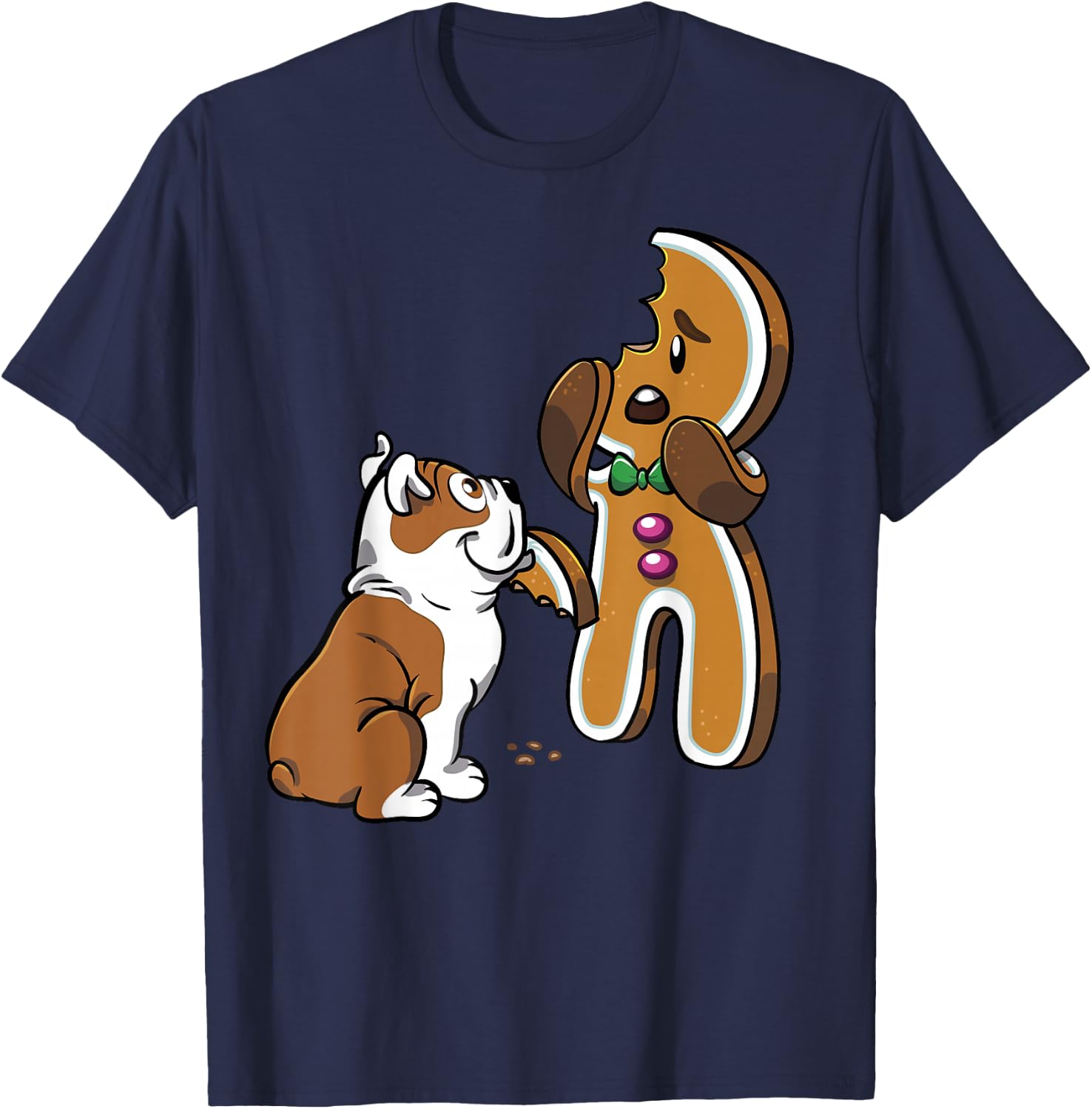 English Bulldog Gingerbread Man Christmas Dog Shirt T-Shirt - T-Shirt | Navy