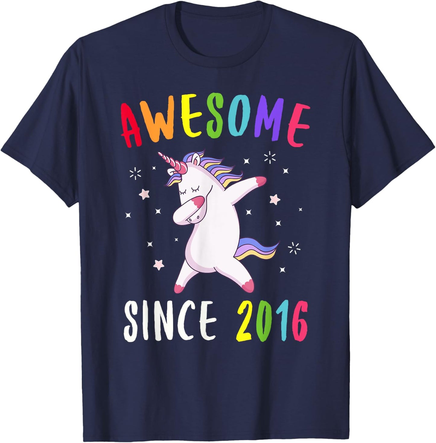 Awesome Since 2016 Dabbing Unicorn T-Shirt - T-Shirt | Navy