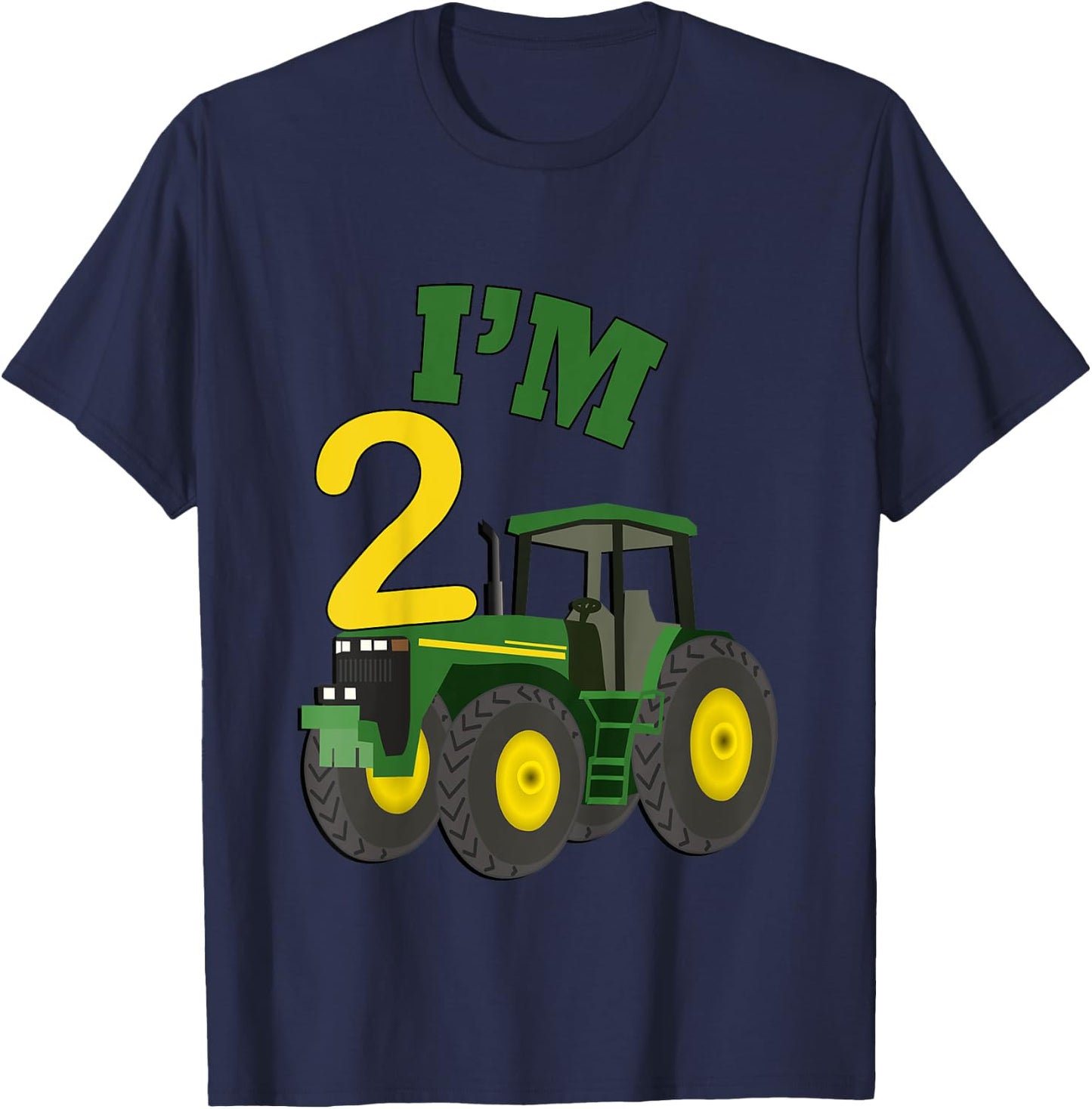Birthday 2 Yr Old Farming Tractors Truck Birthday Gift T-Shirt - T-Shirt | Navy