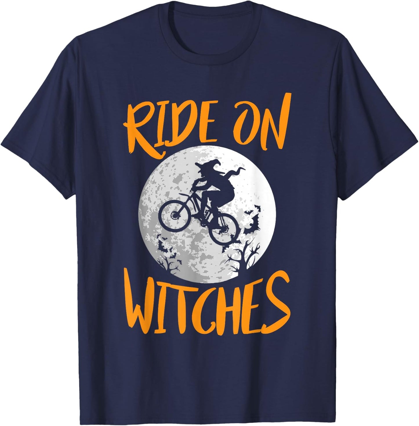 Funny Halloween Full Moon Ride On Witches Cycling Bike Shirt T-Shirt - T-Shirt | Navy