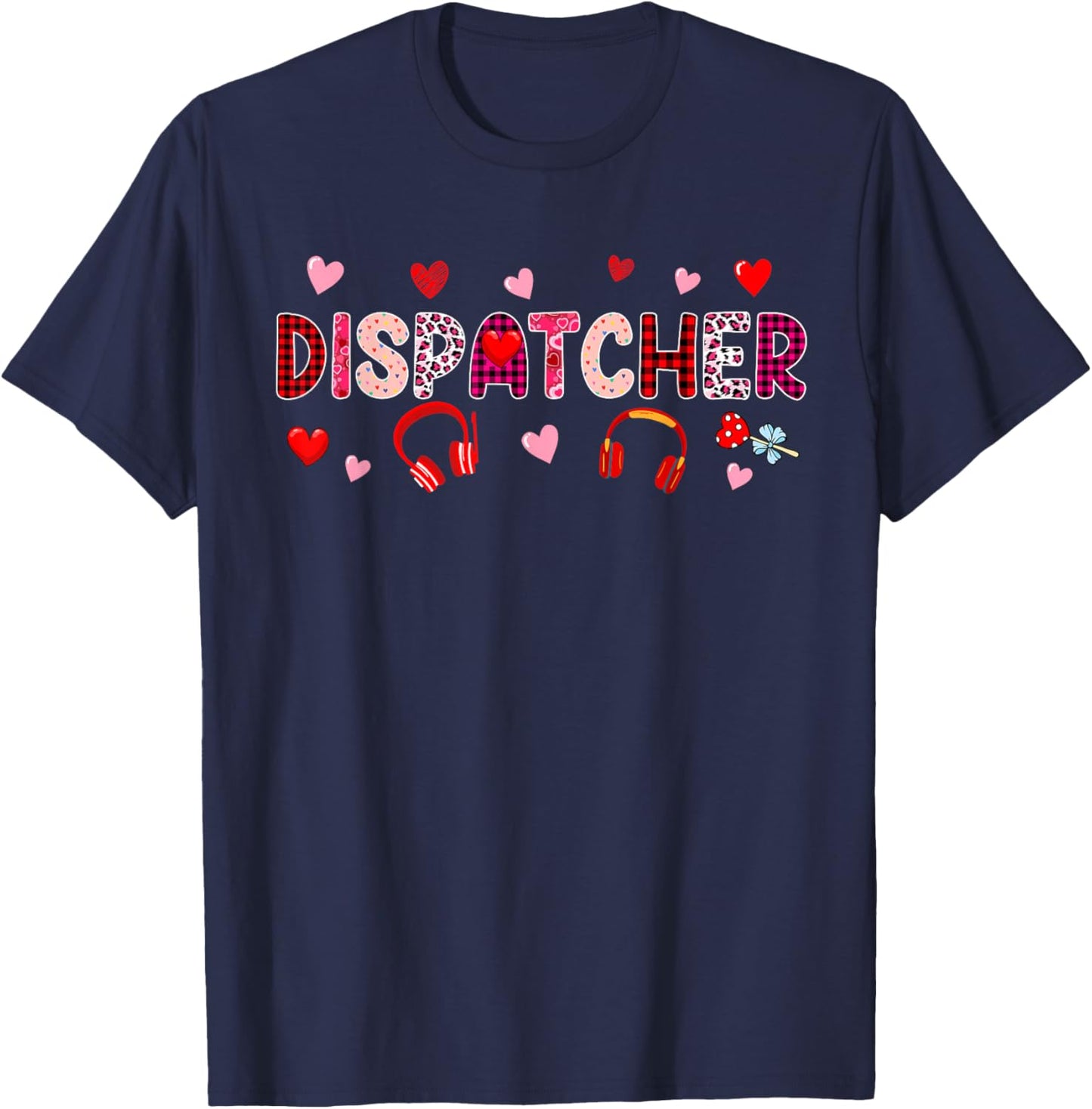 Dispatcher Tools Valentine's Day Leopard Cute Hearts T-Shirt - T-Shirt | Navy