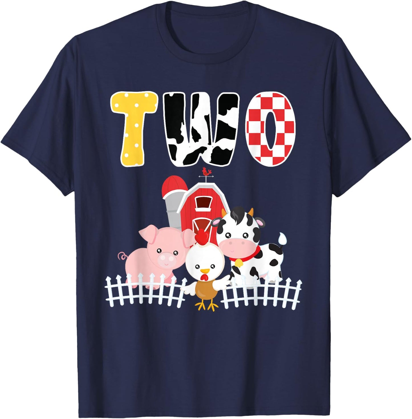 Barnyard Farm Animals 2nd Birthday 2 Year Old Birthday Shirt T-Shirt - T-Shirt | Navy
