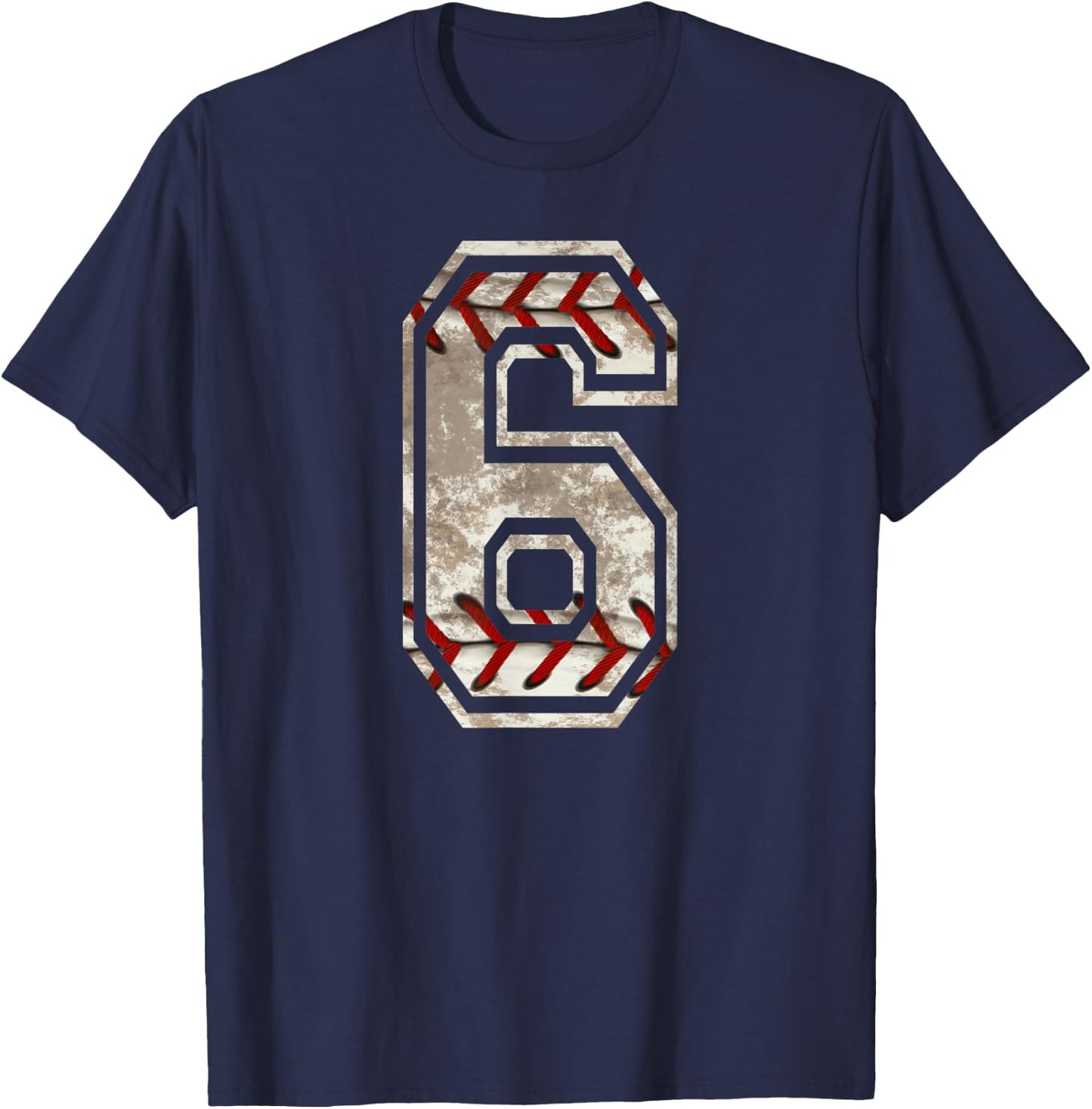 Baseball Jersey Number 6 Vintage Distressed T-Shirt - T-Shirt | Navy