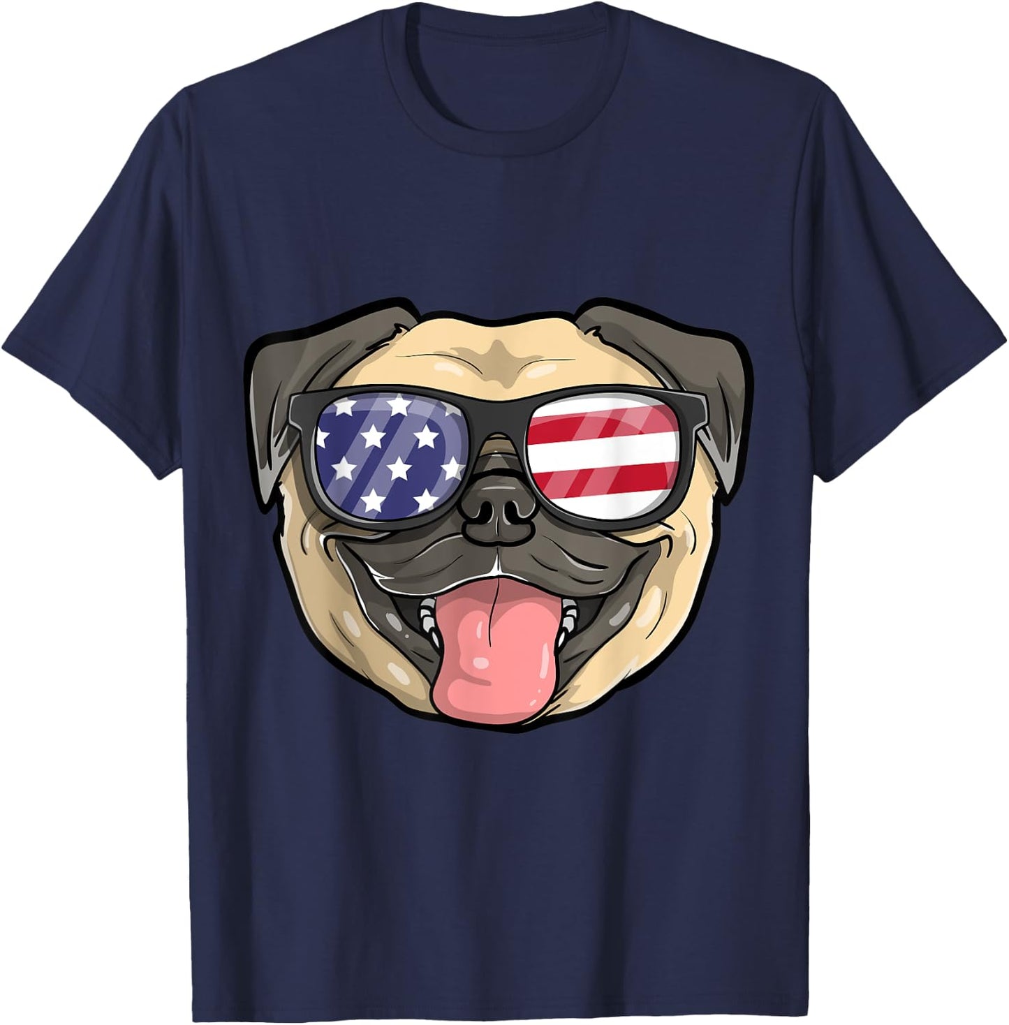 Pug Dog Patriotic USA 4th of July American Cute Gift T-Shirt - T-Shirt | Navy