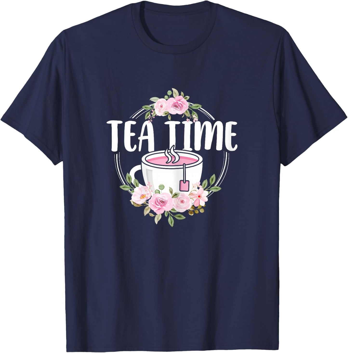 Cute Tea Time Flower Teacup Tea Lover Women Girls T-Shirt - T-Shirt | Navy