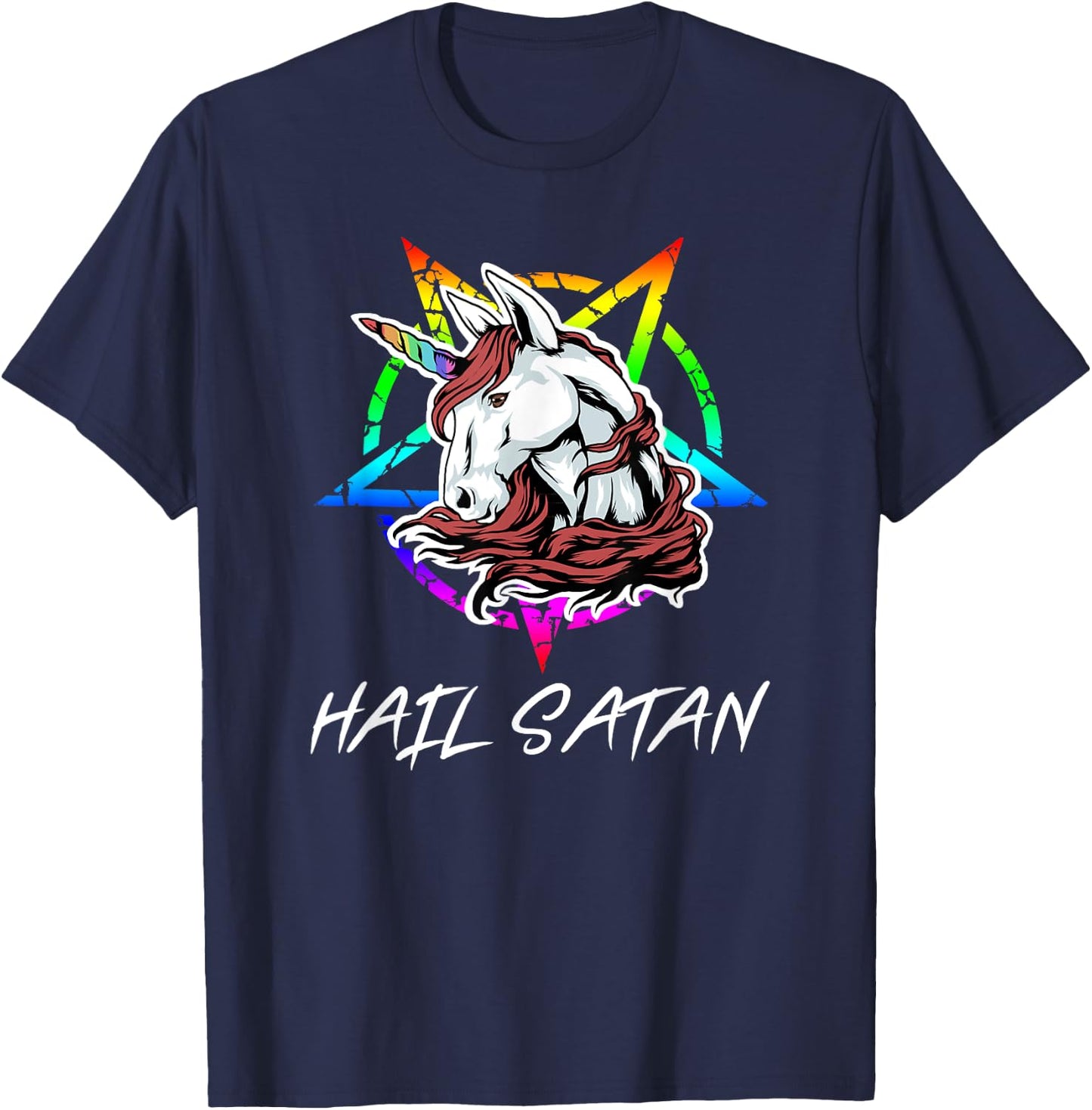 Hail Satan | Funny Unicorn Shirt T-Shirt - T-Shirt | Navy