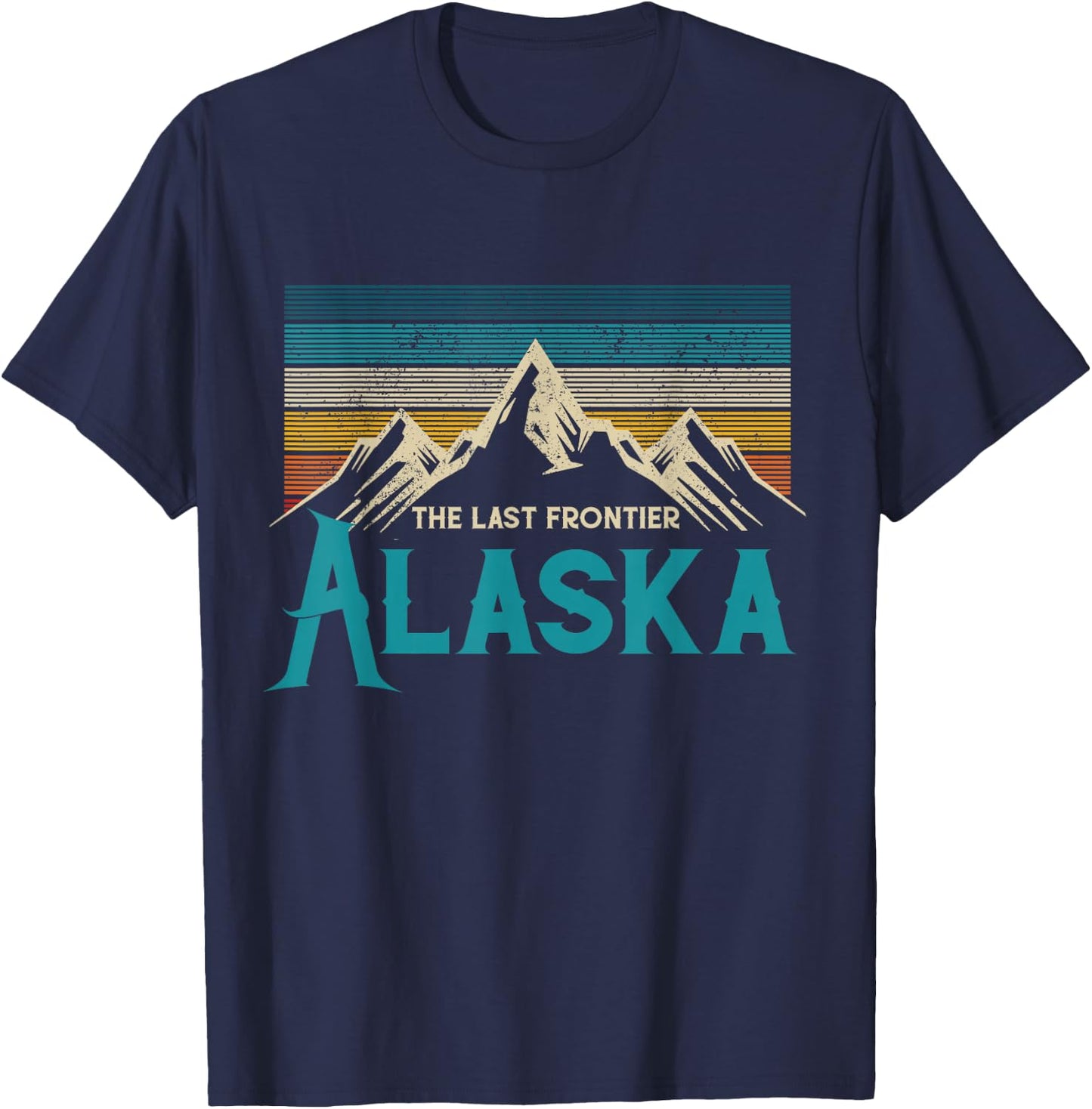 Alaska The Last Frontier Vintage Mountains Nature Gift T-Shirt - T-Shirt | Navy