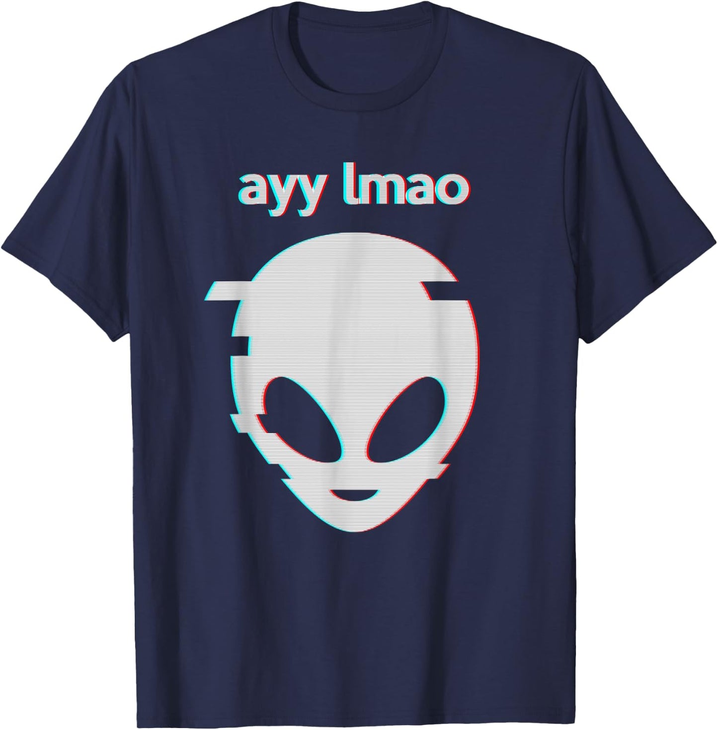 Vaporwave Ayy Lmao Meme Glitch art design Style Alien face T-Shirt - T-Shirt | Navy