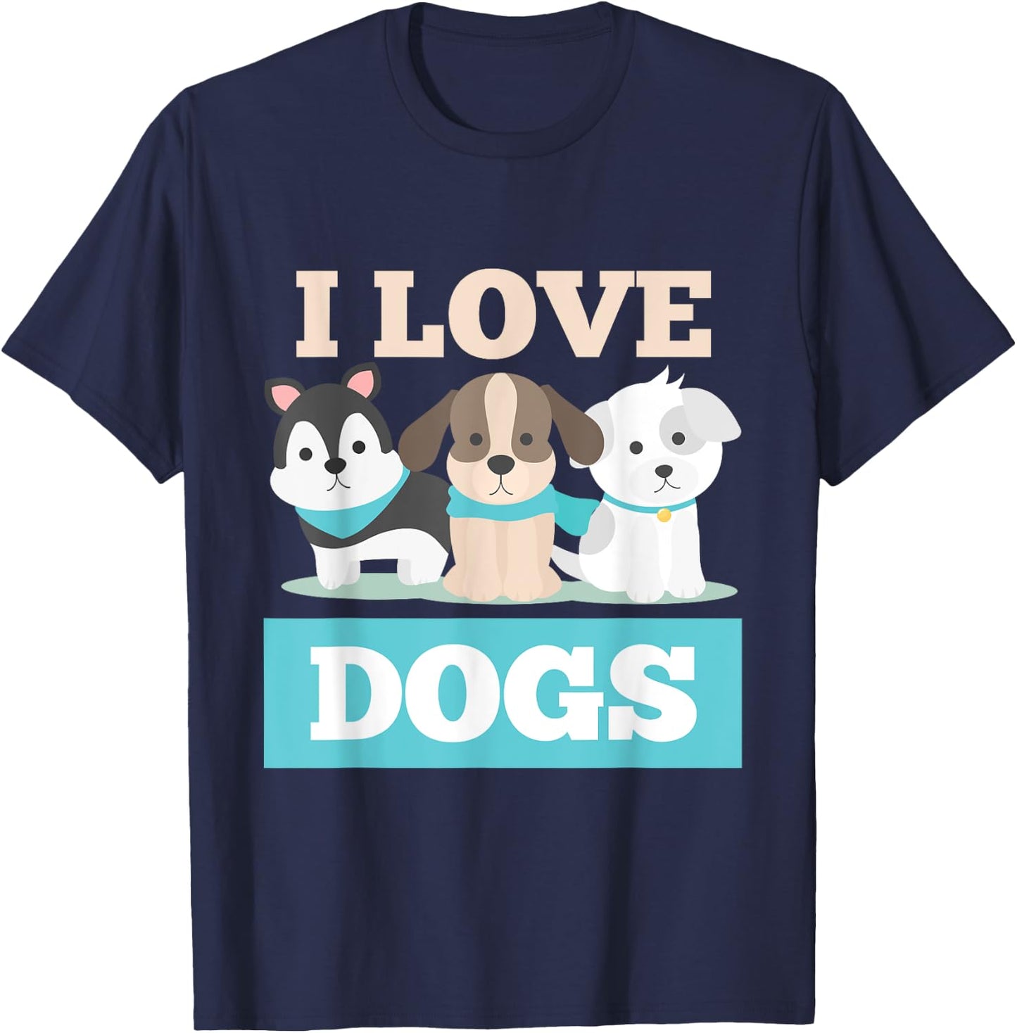 I Love Dogs Paw Print Heart Pet Lover Novelty T-Shirt - T-Shirt | Navy
