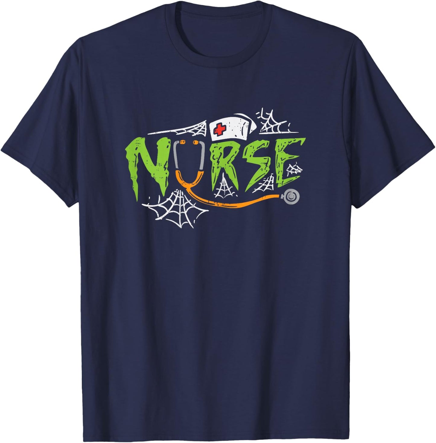Nurse Spiderwebs Stethoscope Scary Halloween Costume RN Gift T-Shirt - T-Shirt | Navy