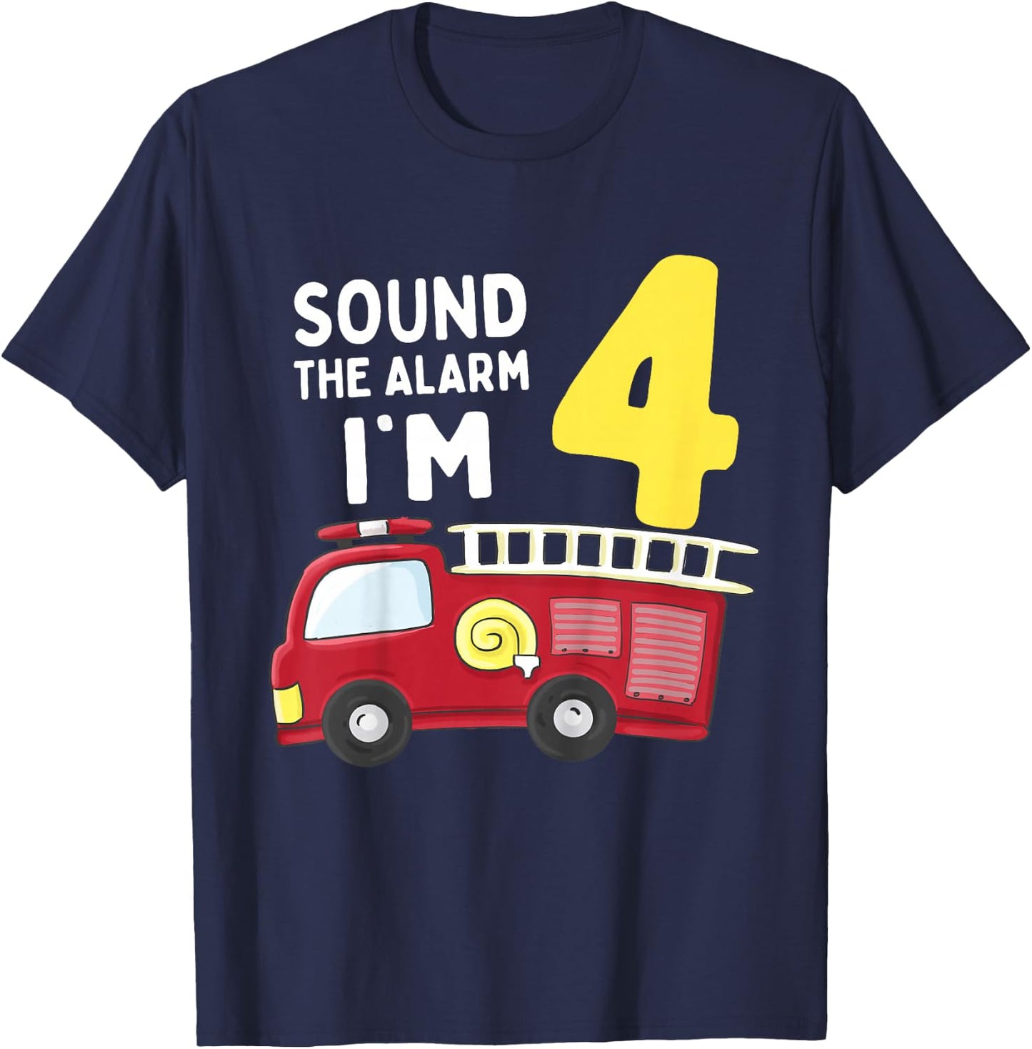 Kids Fire Truck 4th Birthday Boy Kids Firefighter 4 Year Old T-Shirt - T-Shirt | Navy