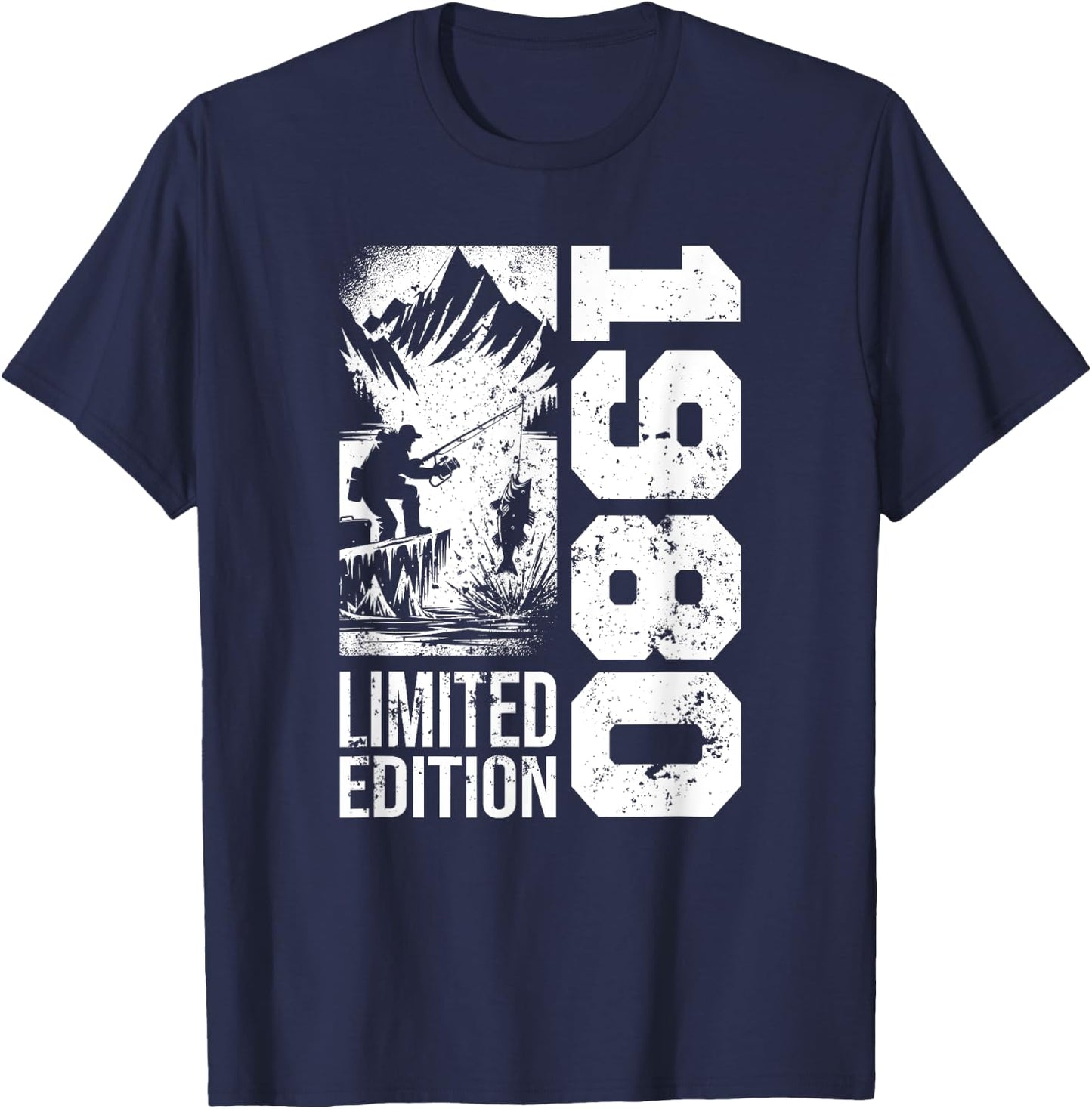 Fishermen Vintage born 1980 Birthday accessories Fishing T-Shirt - T-Shirt | Navy