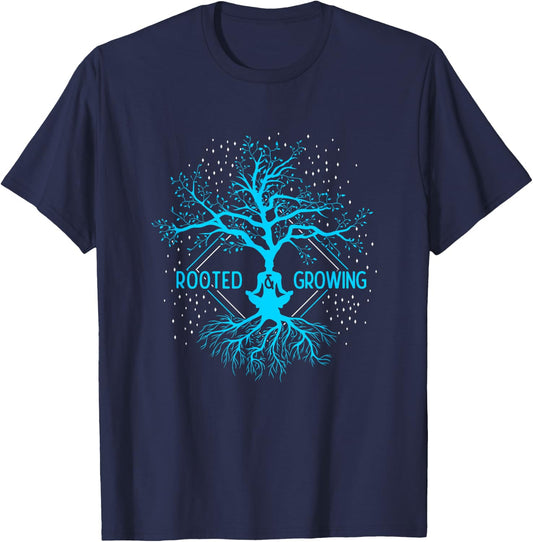 Yoga Rooted & Growing Meditation Tree Of Life Yoga T-Shirt - T-Shirt | Navy