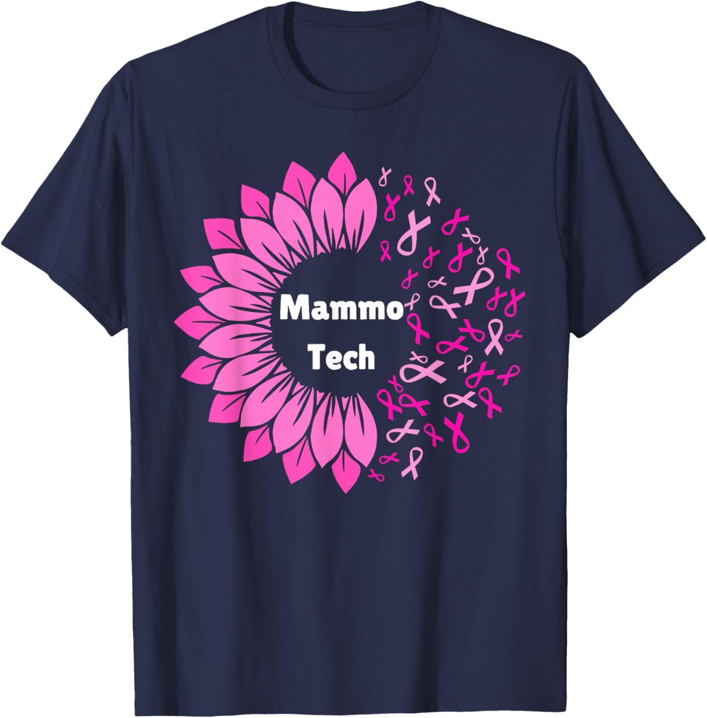 Retro Sunflower Ribbon Mammo Tech Mammography Technologist T-Shirt - T-Shirt | Navy