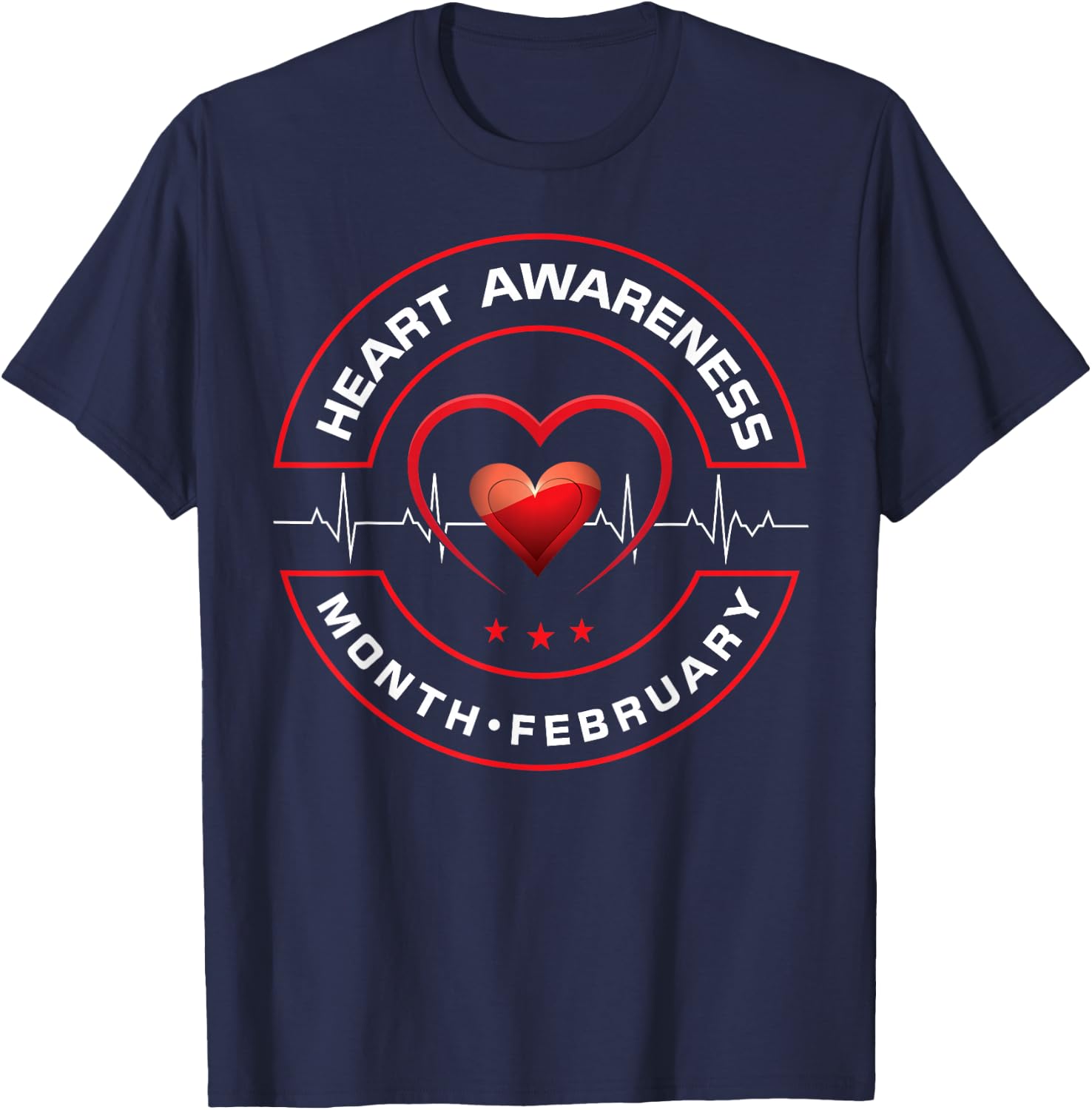 Heart Health Month February American Heart Health T-Shirt - T-Shirt | Navy