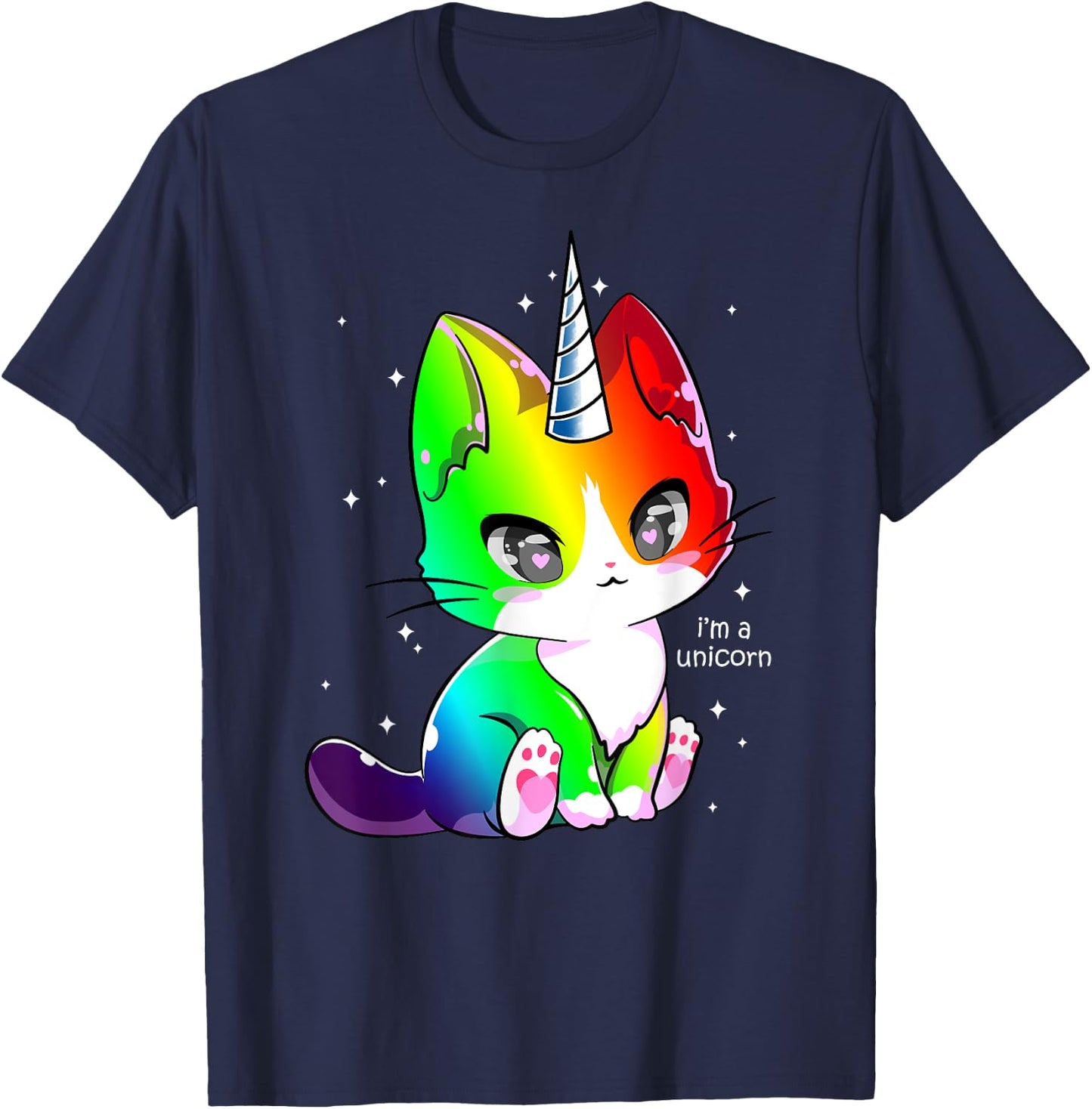Caticorn Unicorn Cat Kittycorn Girls Women Rainbow Caticorn T-Shirt - T-Shirt | Navy