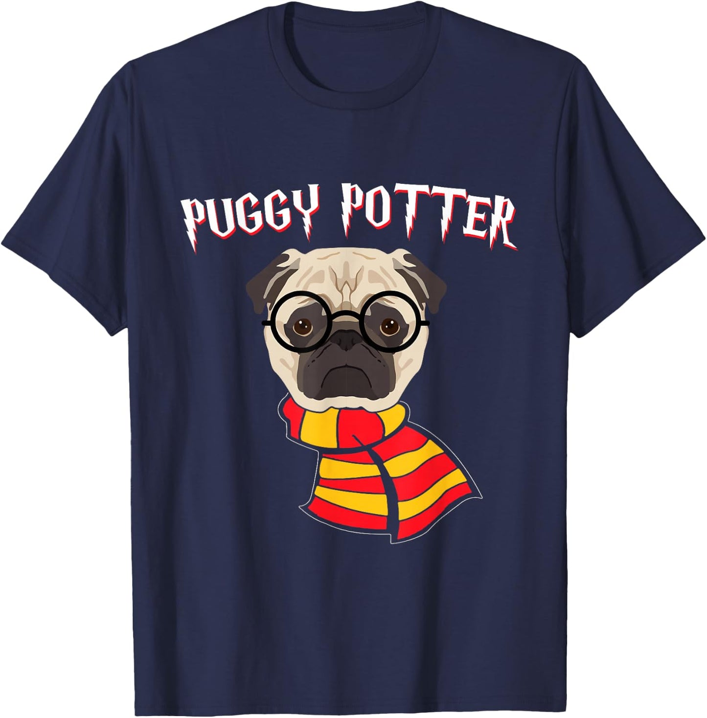 Pug Dog Pet Gift Puggy Potter Nerd Pug Dog T-Shirt - T-Shirt | Navy