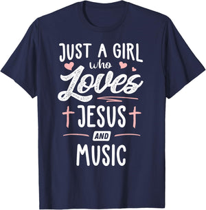 Just A Girl Who Loves Jesus And Music Gift Women T-Shirt - T-Shirt | Navy