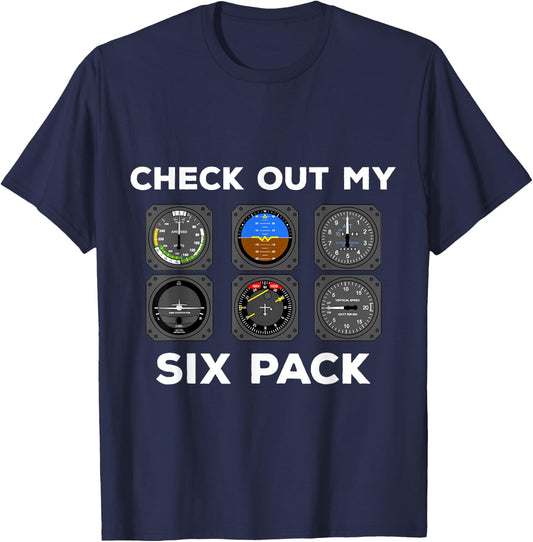Check Out My Six Pack Pilot Aviation Flying Airplane Gym T-Shirt - T-Shirt | Navy