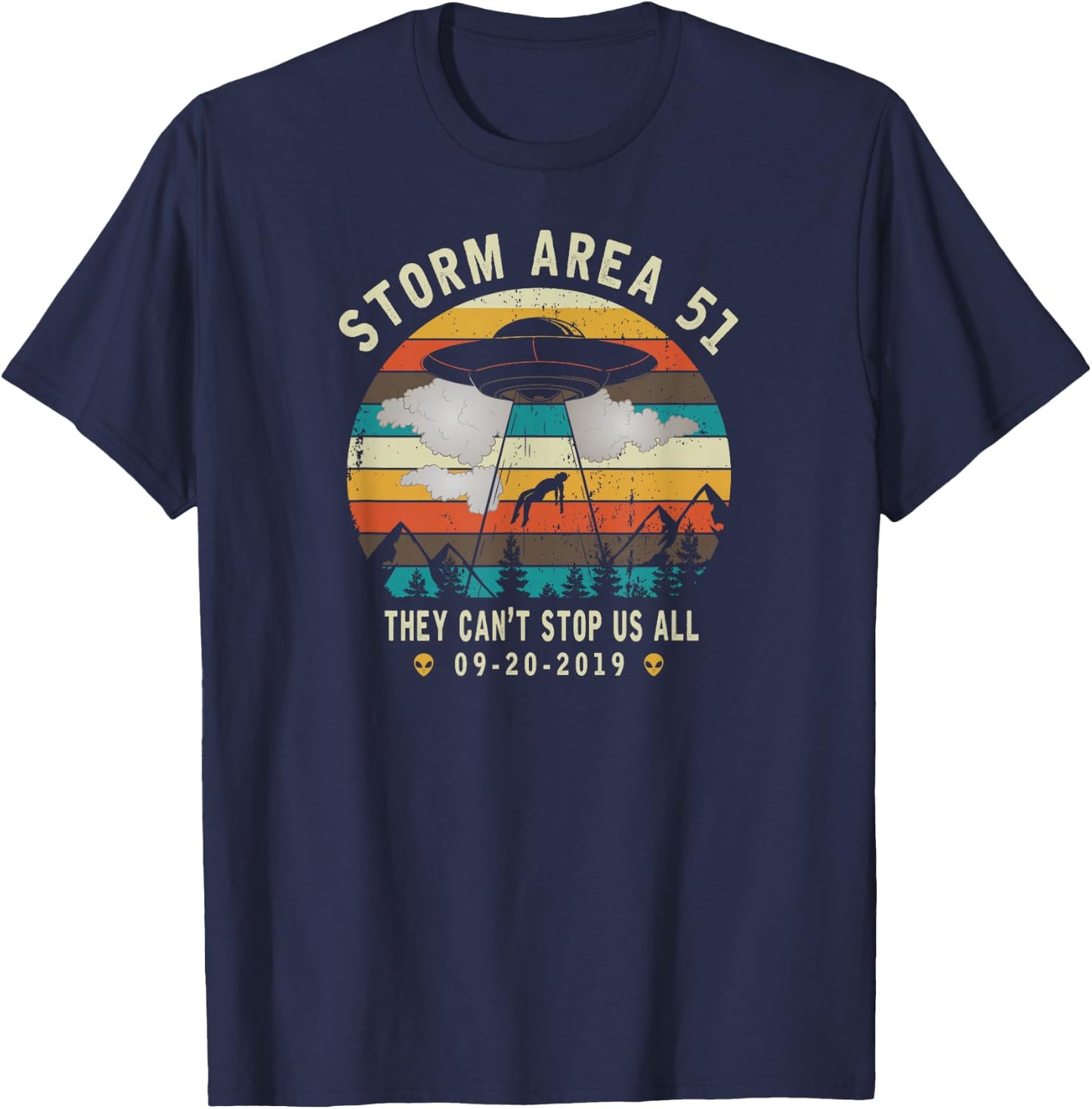 Storm Area 51-They Can't Stop Us All-Vintage Alien Abduction T-Shirt - T-Shirt | Navy
