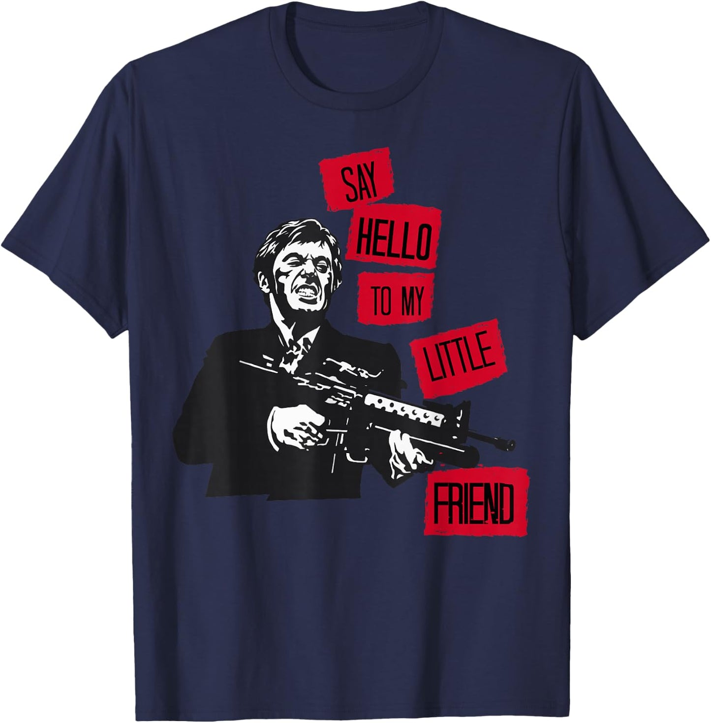 Scarface Say Hello To My Little Friend Portrait T-Shirt - T-Shirt | Navy
