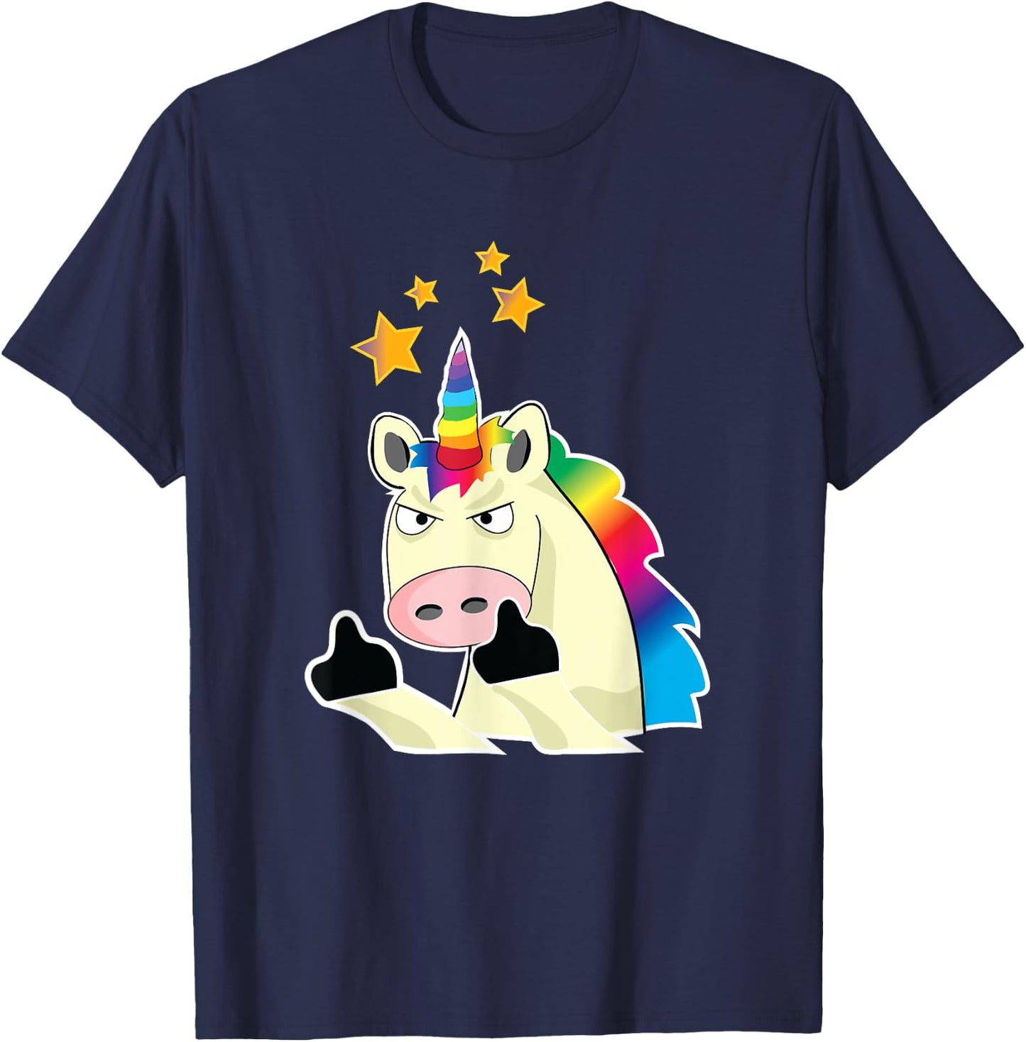 Hilarious Angry Unicorn Flipping you off T-Shirt - T-Shirt | Navy