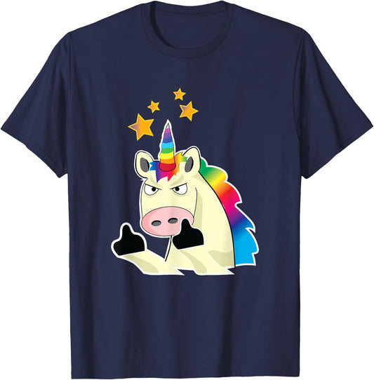Hilarious Angry Unicorn Flipping you off T-Shirt - T-Shirt | Navy
