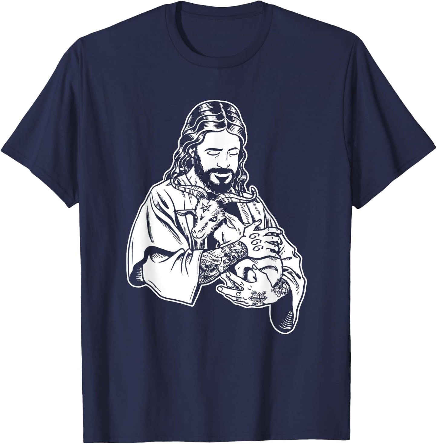 Blackcraft Jesus Loves Satan Baphomet goat Atheist T-Shirt - T-Shirt | Navy
