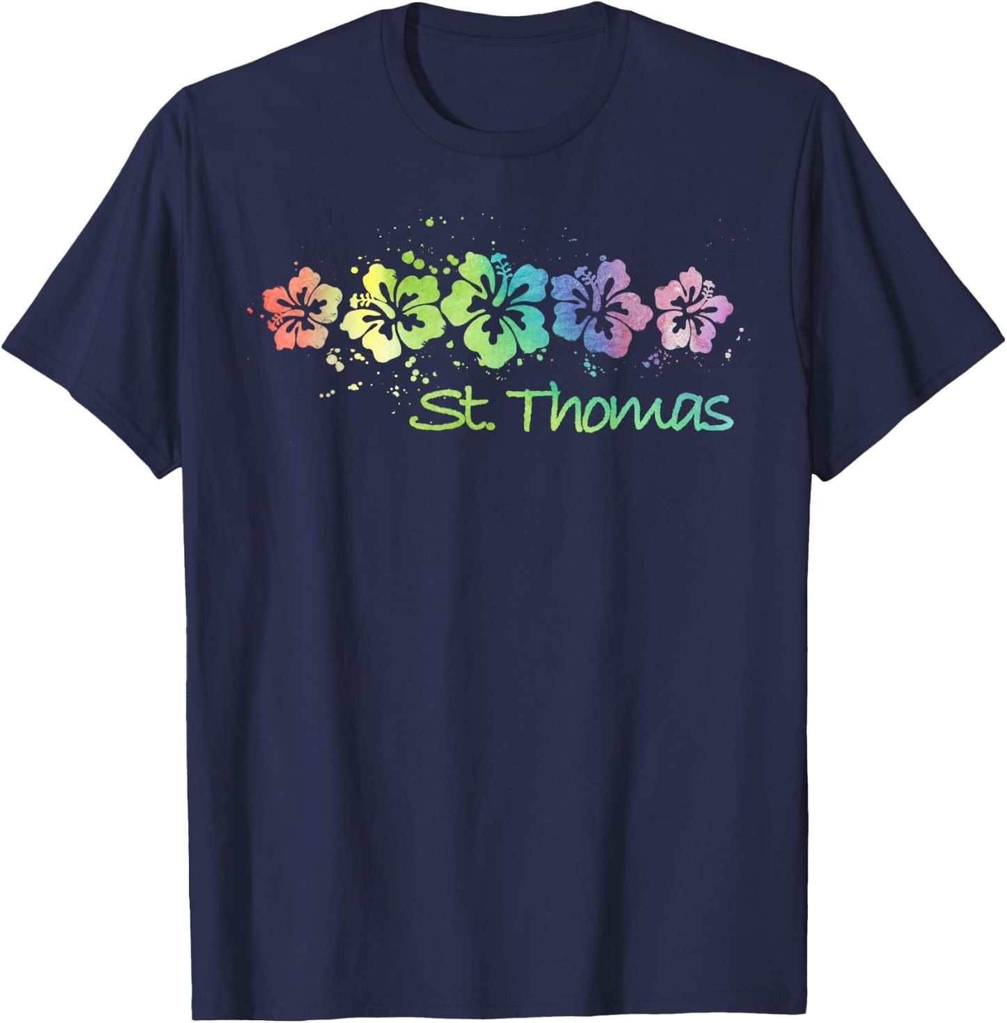 St Thomas Watercolour Beach Travel Surf T-Shirt - T-Shirt | Navy