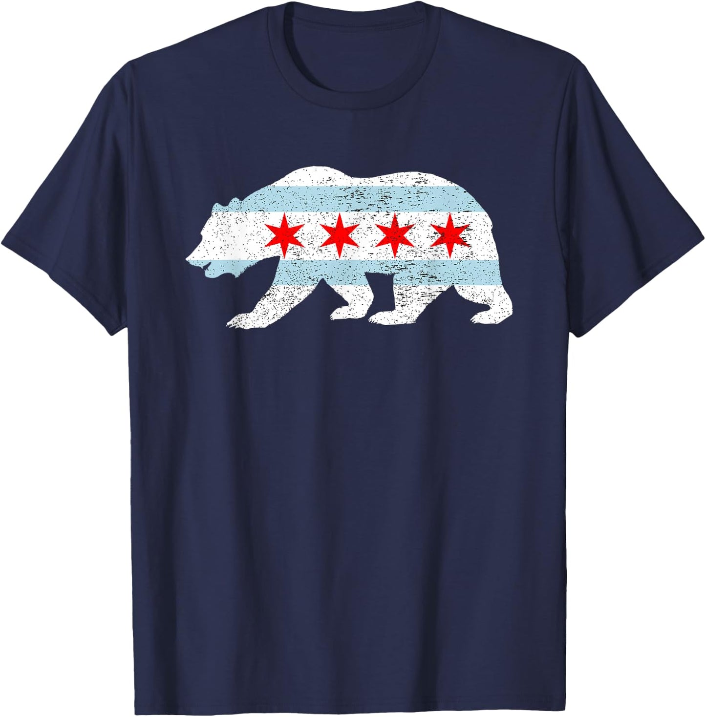 Sweet Vintage Retro Chicago City Flag Bear Print T-Shirt - T-Shirt | Navy