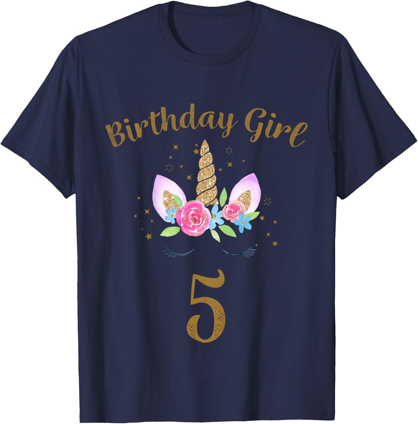 Kids 5th Birthday Girl Unicorn Shirt 5th Birthday Outfit T-Shirt - T-Shirt | Navy