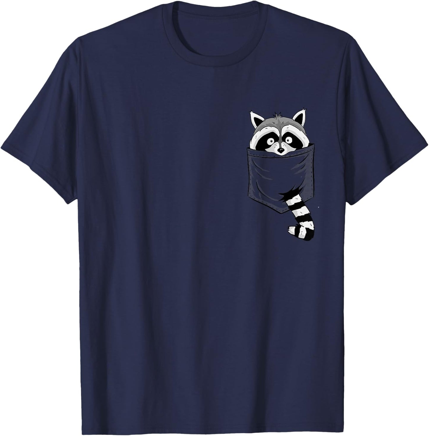 Skizzenmonster Raccoon Trash Panda - Women's Blue Cartoon Animal Pocket Trash Panda - Casual Modern Short Sleeve Classic Fit Pull On - Small T-Shirt - T-Shirt | Navy