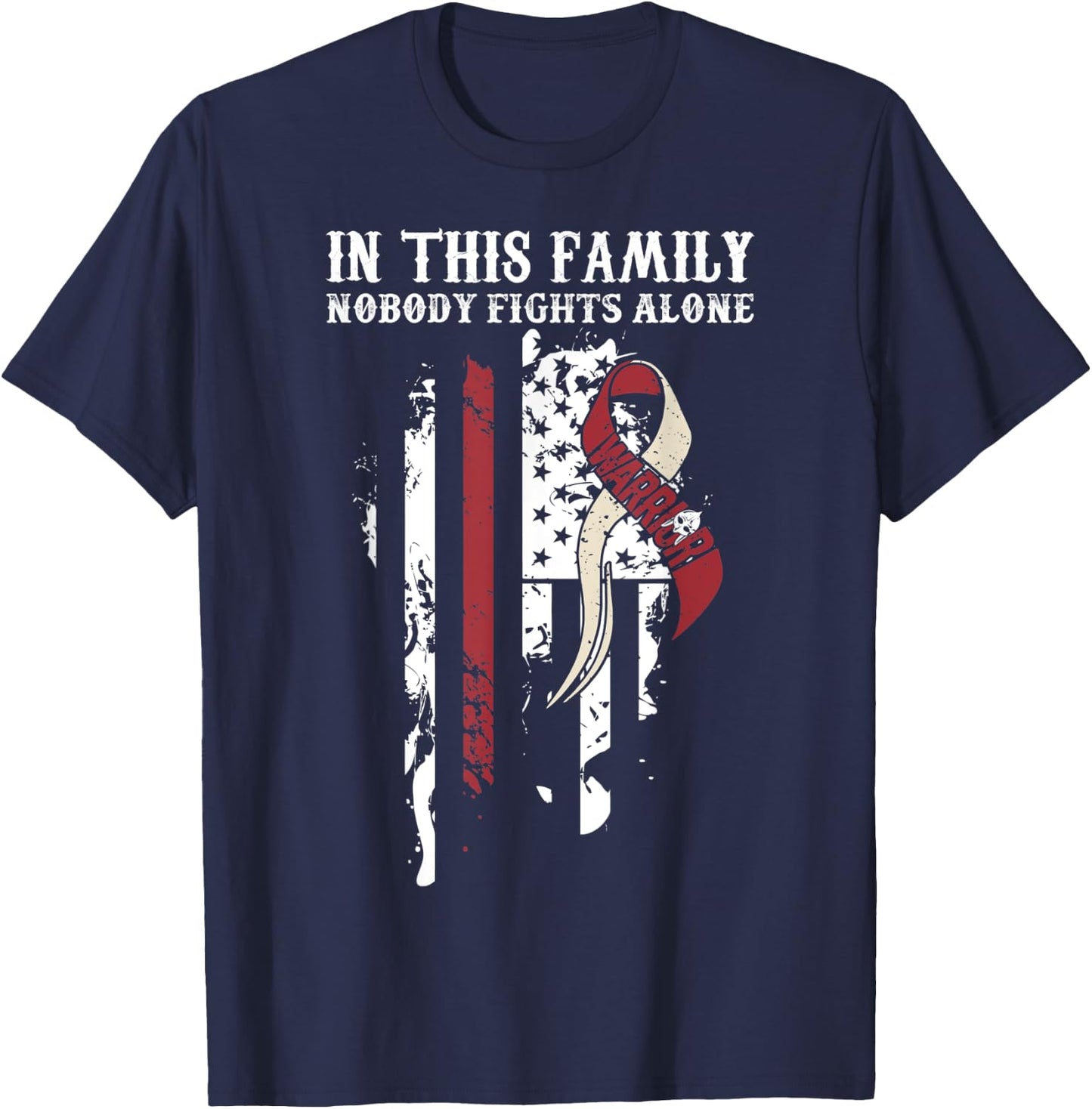 Nobody Alone- Throat Cancer Awareness Support Ribbon T-Shirt - T-Shirt | Navy