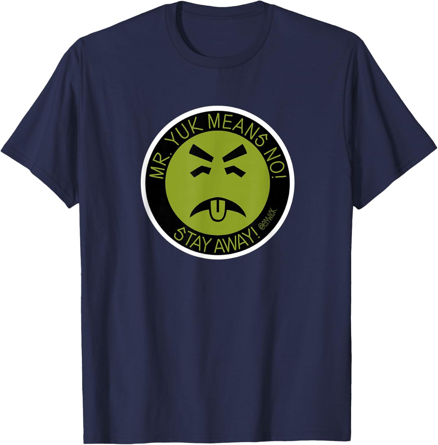 elywick. Adult Mr. Yuk - Black, Small, Short Sleeve, , Classic Fit, Cotton 65% Polyester 35% T-Shirt - T-Shirt | Navy