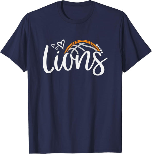 Basketball Lions School Sports Fan Team Spirit T-Shirt - T-Shirt | Navy