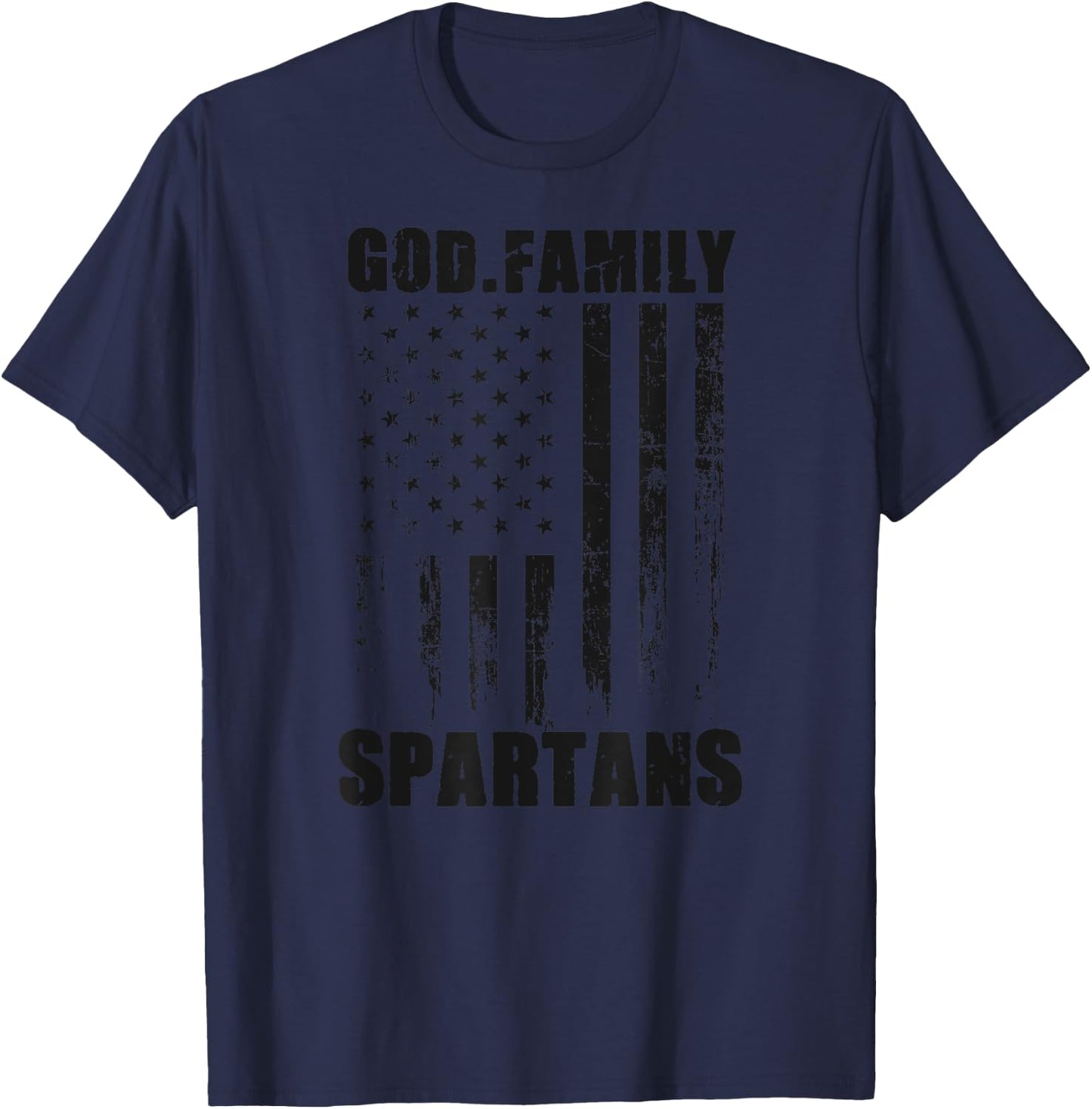 Waynesville Spartans God. Family. Vintage USA Flag T-Shirt - T-Shirt | Navy